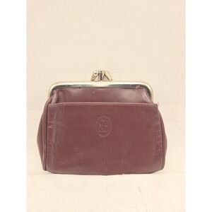 Buxton Genuine Leather Kiss-Lock Coin Purse Burgundy - Pre-owned Nice